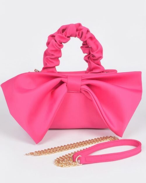 nylon top handle bag with bow front clutch
