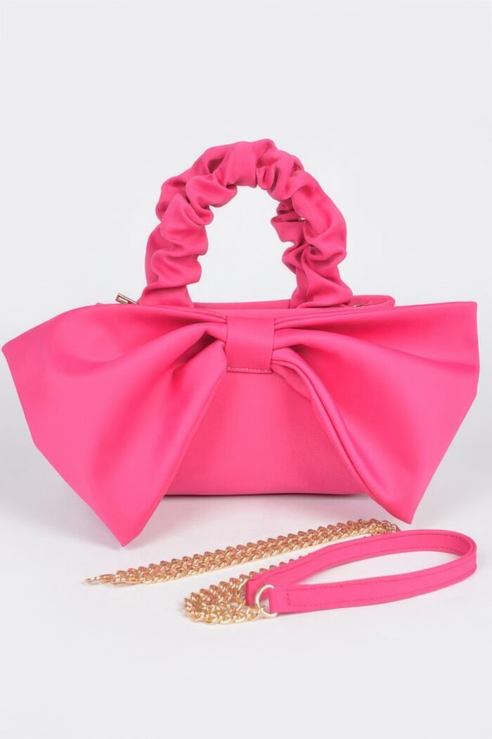 Nylon top handle bag with bow front clutch