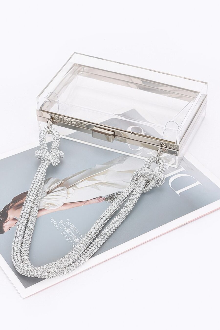 Clear case clutch w/rhinestone handle