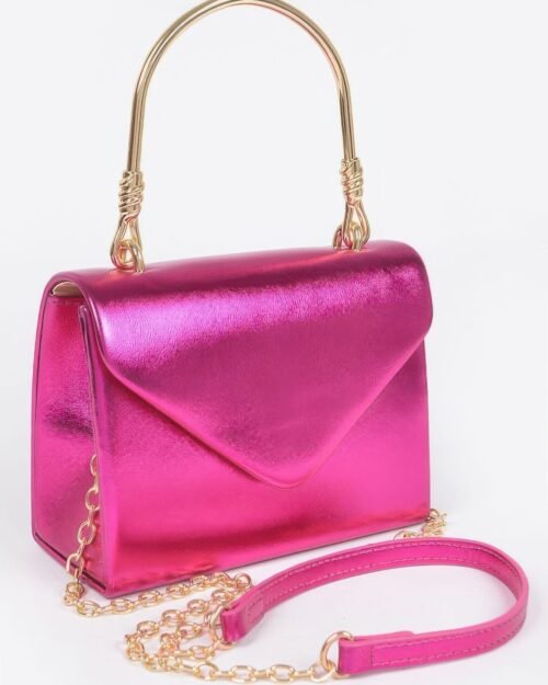 Metallic Metal Handle Crossbody Bag