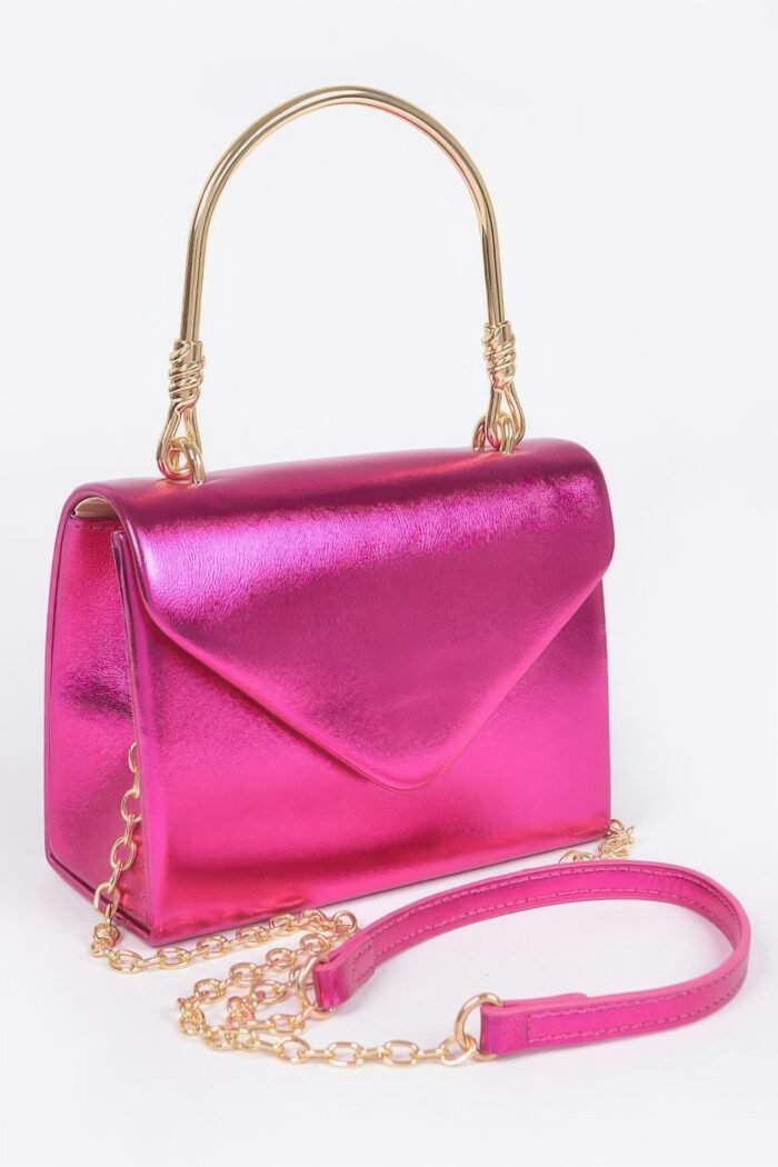 Metallic metal handle crossbody bag