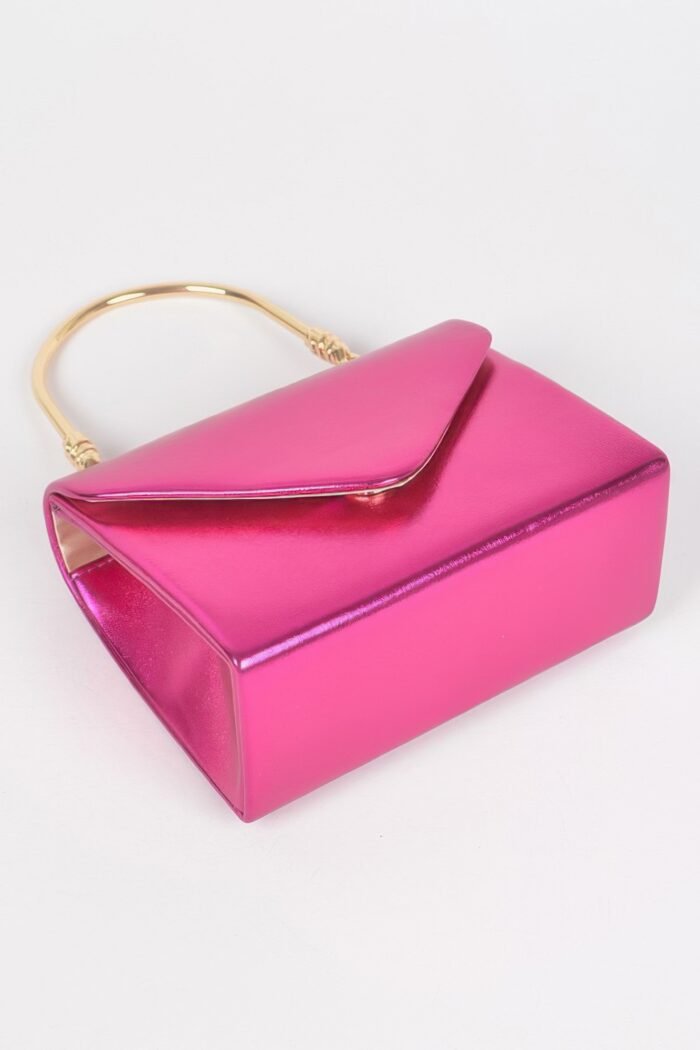 Metallic metal handle crossbody bag