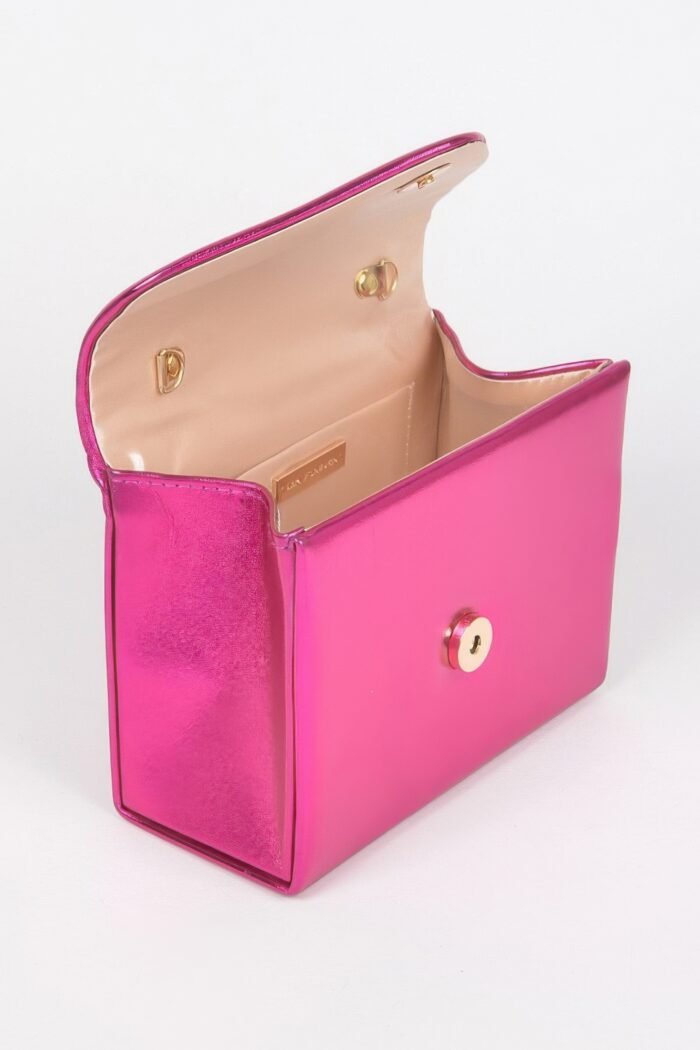 Metallic metal handle crossbody bag