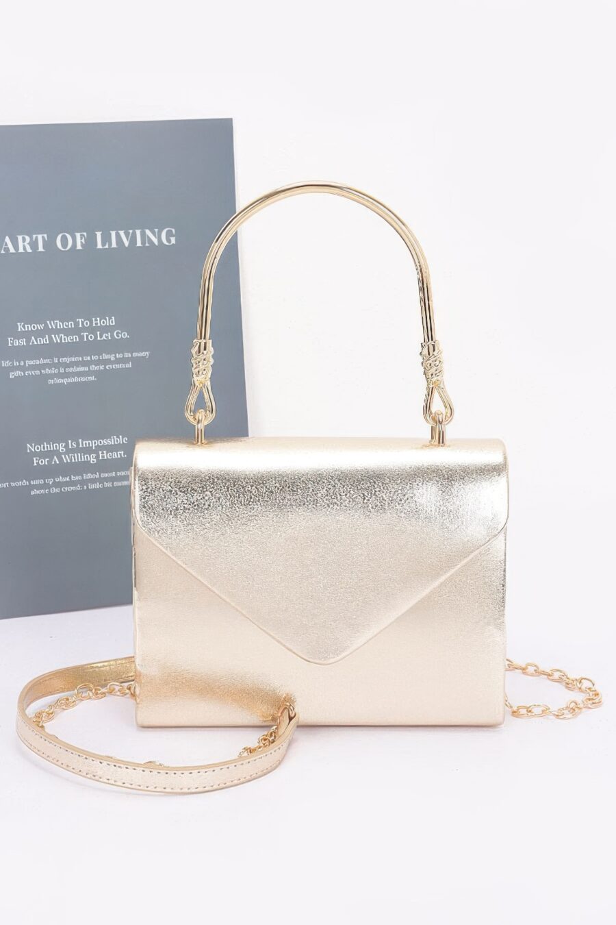 Metallic metal handle crossbody bag