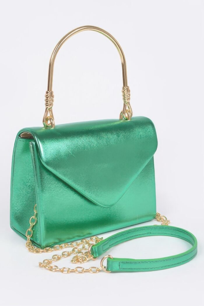 Metallic metal handle crossbody bag
