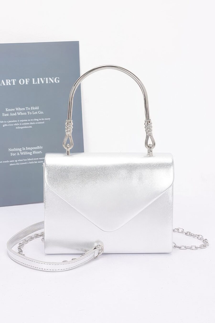 Metallic metal handle crossbody bag