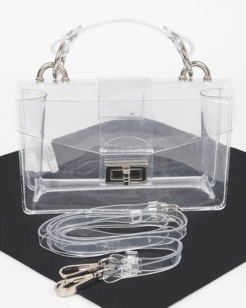 transparent top handle shoulder bag