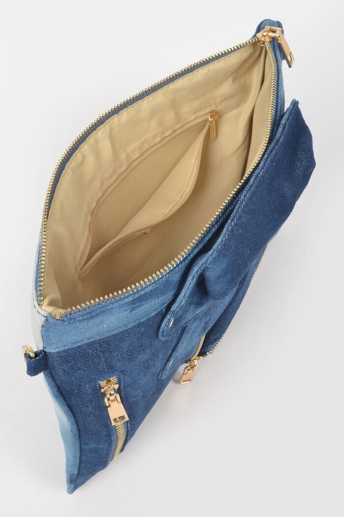 Denim jacket crossbody clutch
