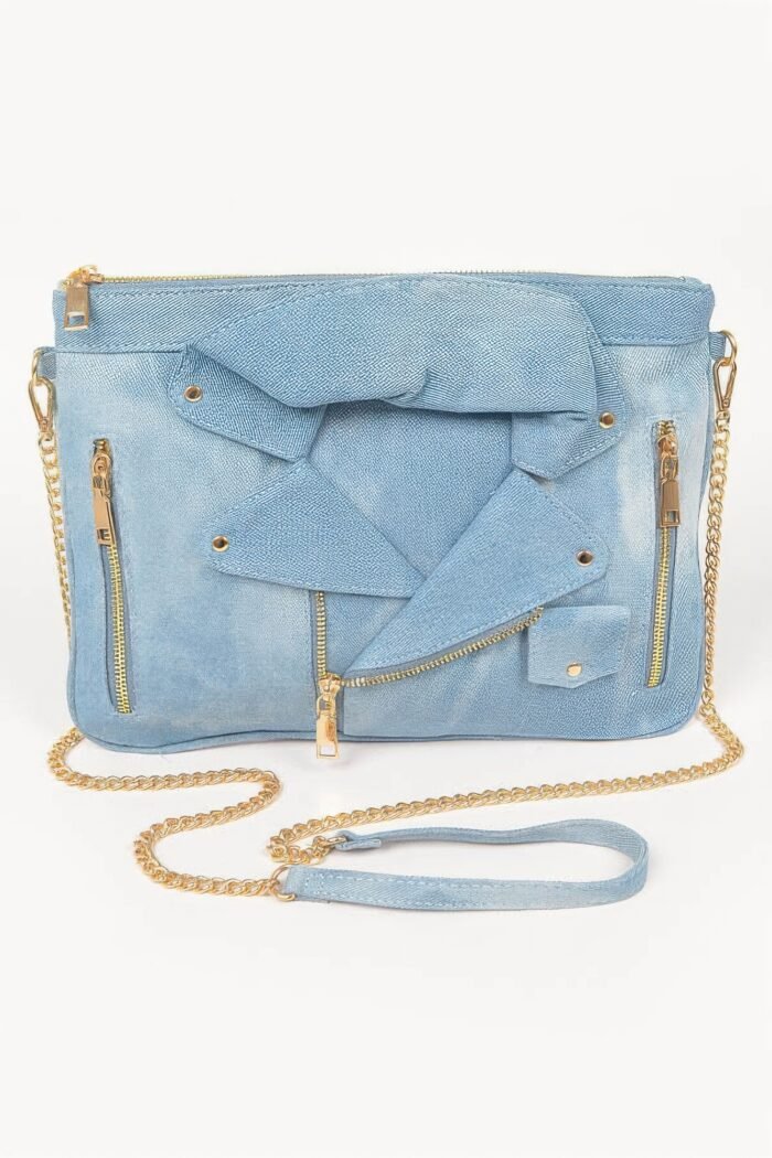 Denim jacket crossbody clutch