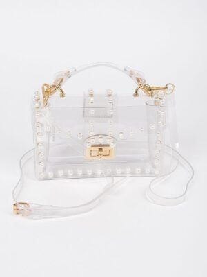 Transparent Single Handle Clutch W/faux Pearl