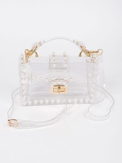 Transparent Single Handle Clutch W/faux Pearl