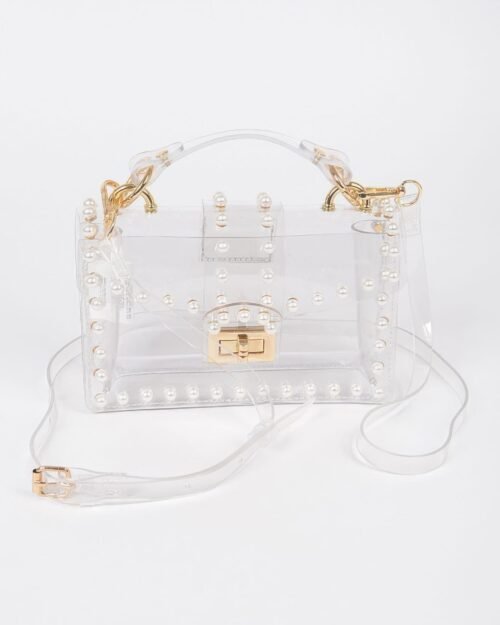 Transparent Single Handle Clutch W/faux Pearl