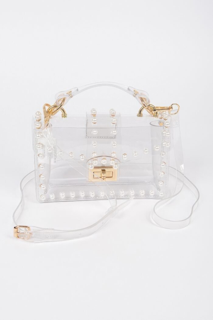 Transparent single handle clutch w/faux pearl - image 1
