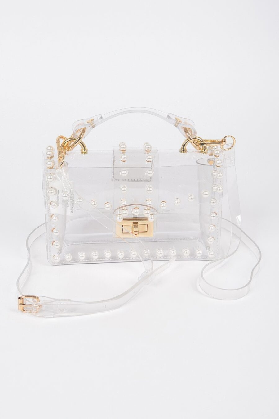 Transparent single handle clutch w/faux pearl