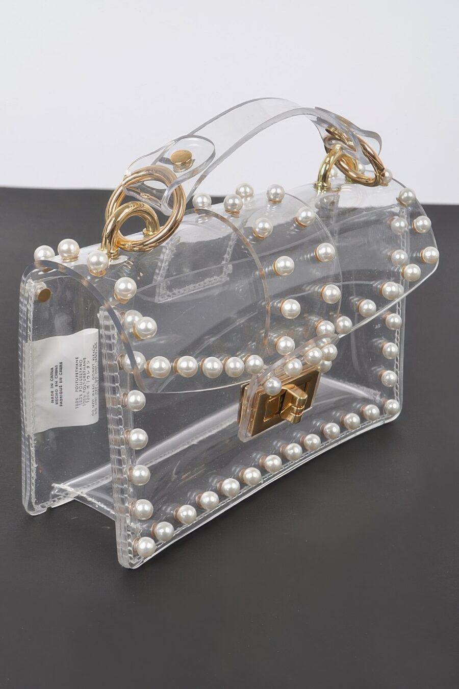 Transparent single handle clutch w/faux pearl