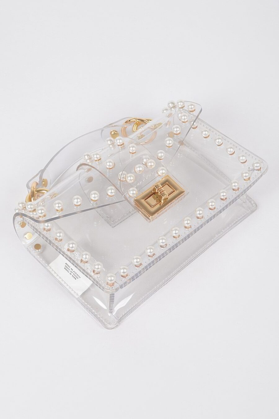 Transparent single handle clutch w/faux pearl