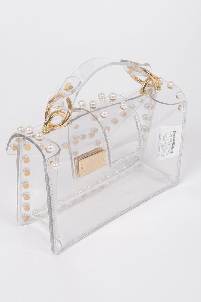 Transparent single handle clutch w/faux pearl - image 4