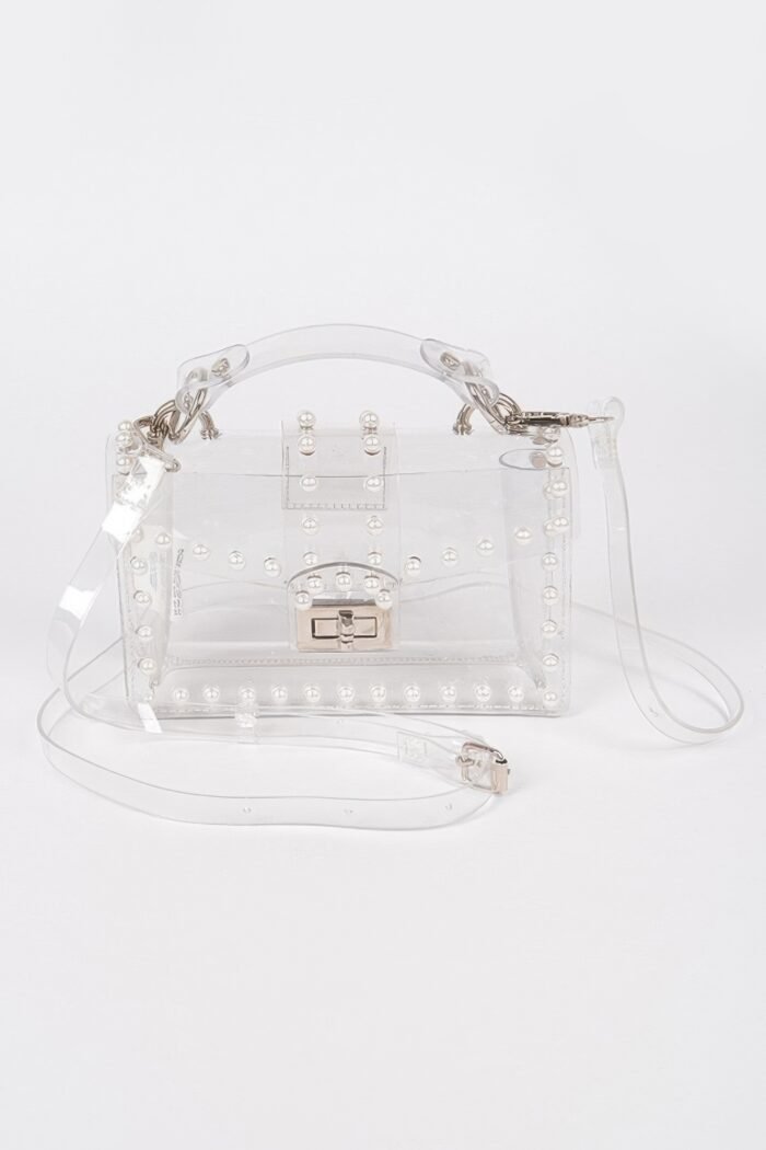 Transparent single handle clutch w/faux pearl - image 6