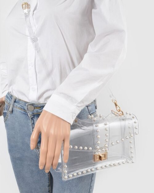 transparent clutch w/faux pearl