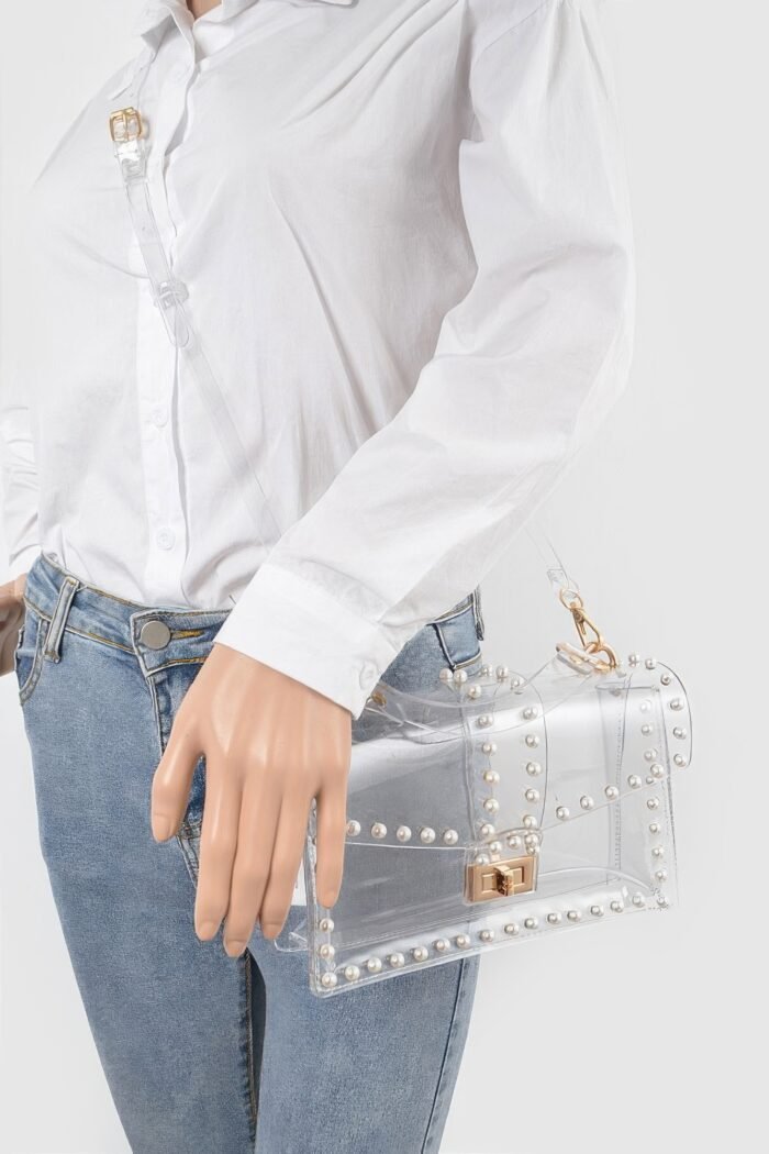 Transparent clutch w/faux pearl