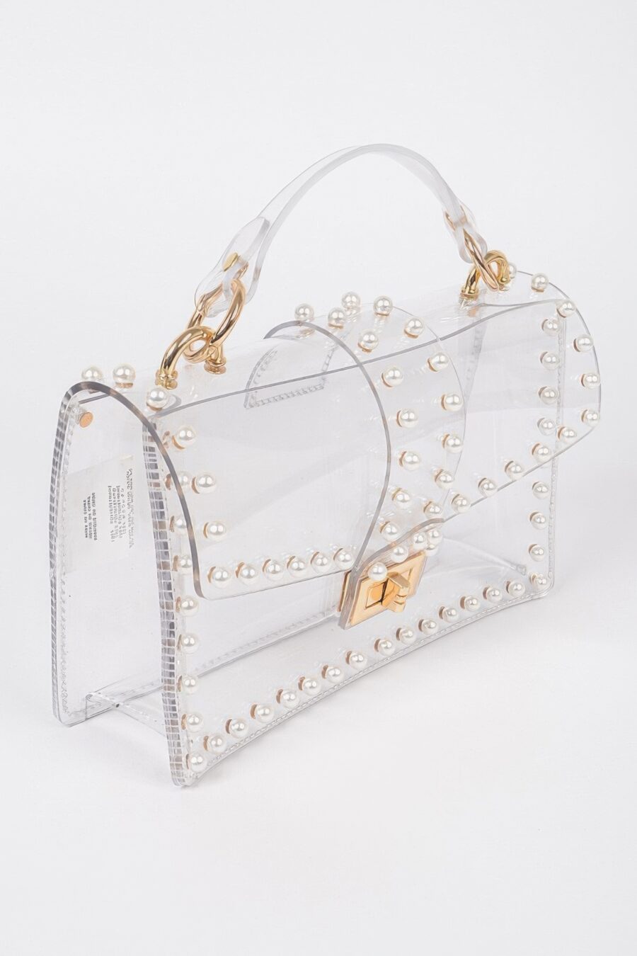 Transparent clutch w/faux pearl