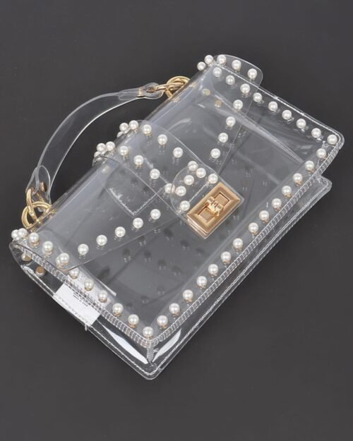 transparent clutch w/faux pearl