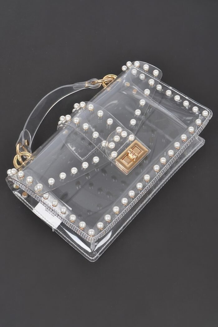 Transparent clutch w/faux pearl