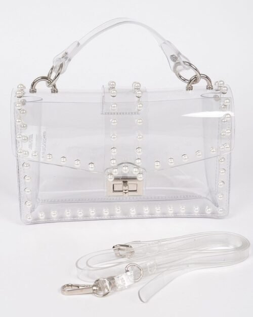 transparent clutch w/faux pearl