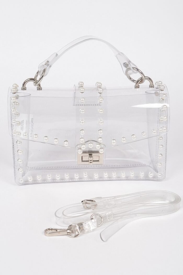 Transparent clutch w/faux pearl