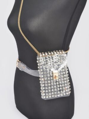 Rhinestone Clear Belt Bag W/chain