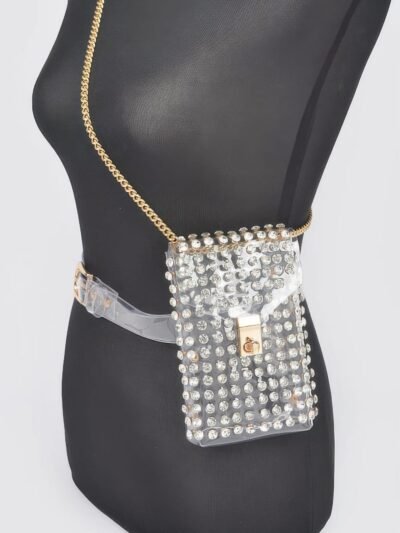 Rhinestone Clear Belt Bag W/chain