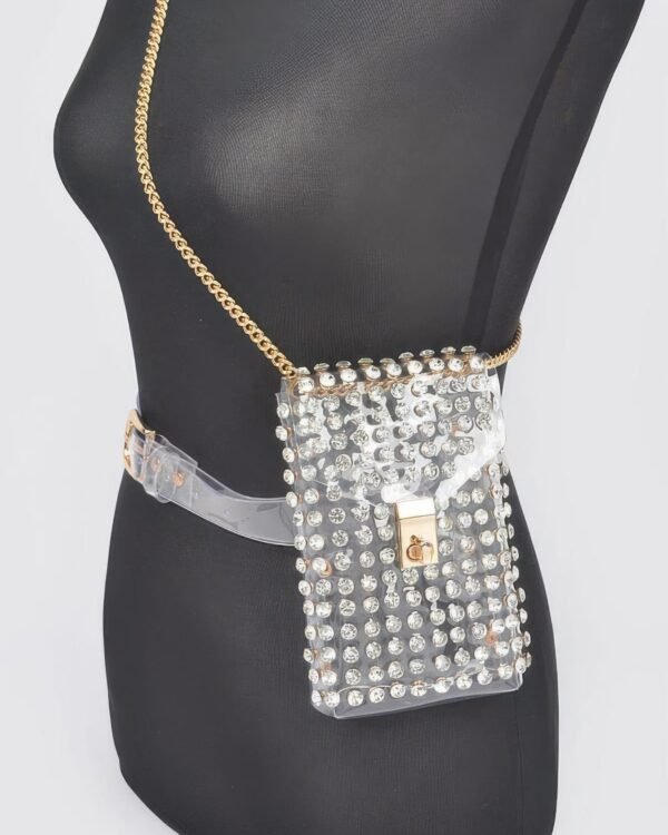 Rhinestone Clear Belt Bag W/chain