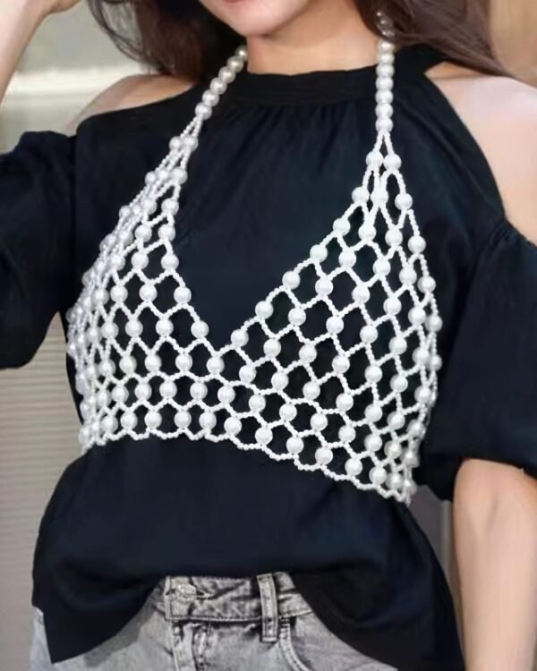 Faux Pearl Halter Neck Top