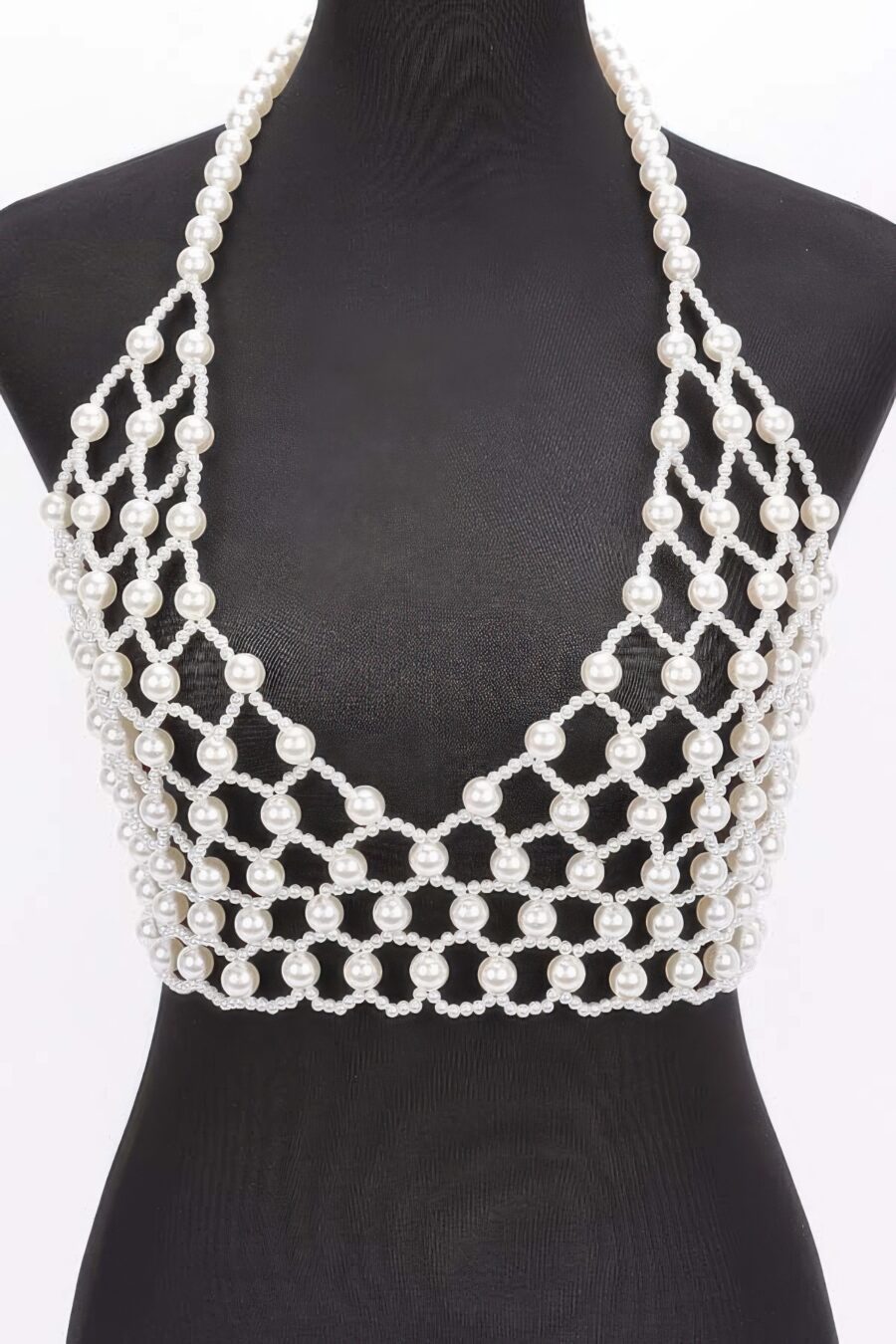 Faux pearl halter neck top