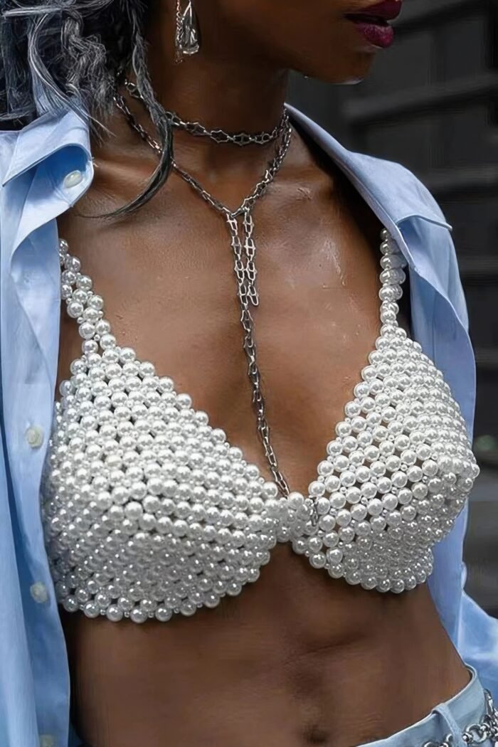 Faux pearl bra top