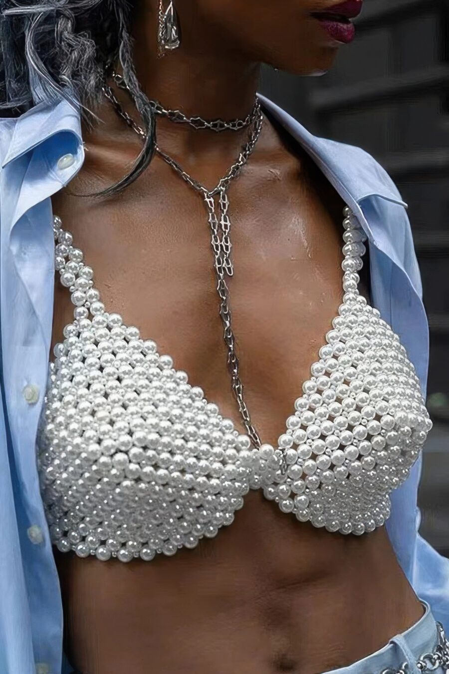 Faux pearl bra top