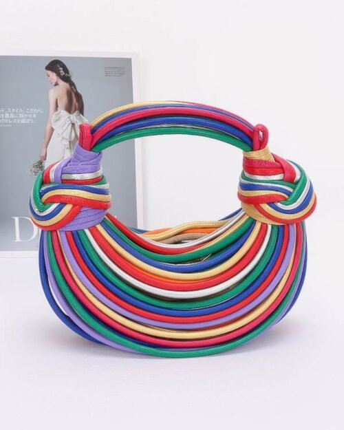 multicolor rope handle faux leather bag for women