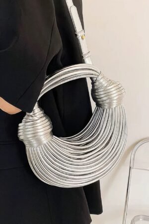 Faux Leather Hobo Bag — Rope Handle Shoulder Style silver faux leather rope handle shoulder bag