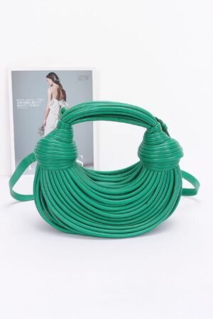 Faux Leather Hobo Bag — Rope Handle Shoulder Style green faux leather slouchy shoulder bag