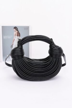 Faux Leather Hobo Bag — Rope Handle Shoulder Style black faux leather hobo bag with rope handle