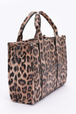 Leopard Faux Leather Tote Bag