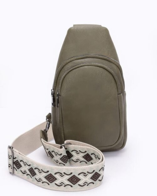 Faux Leather Sling Bag W/multi Color Strap