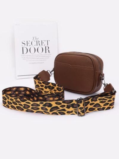 Faux Leather Camera Bag W/leopard Strap