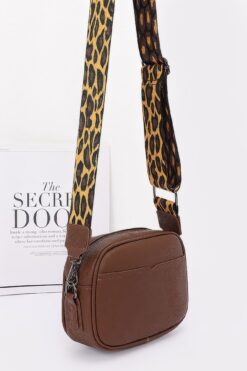 Faux Leather Camera Bag W/leopard Strap