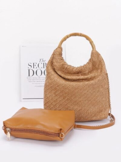 Faux Straw Bamboo Handle Handbag