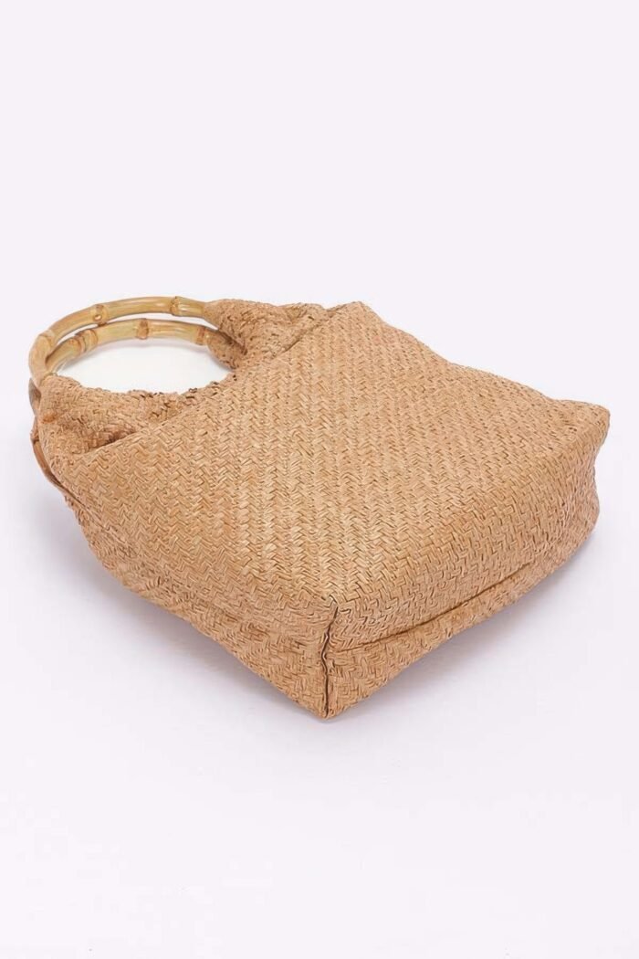 Faux straw bamboo handle handbag