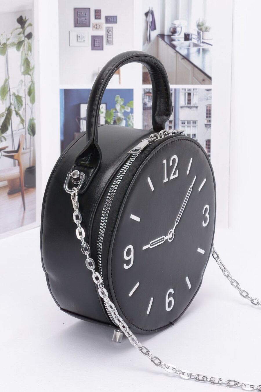 Faux leather clock novelty bag