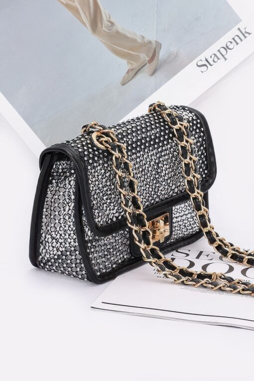 Rhinestone Mesh Flap Shoulder Bag - Image 4