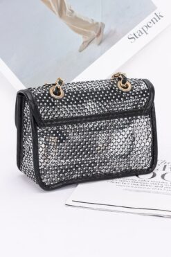 Rhinestone Mesh Flap Shoulder Bag