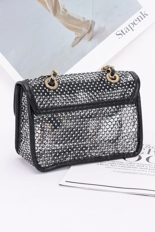 Rhinestone Mesh Flap Shoulder Bag - Image 5